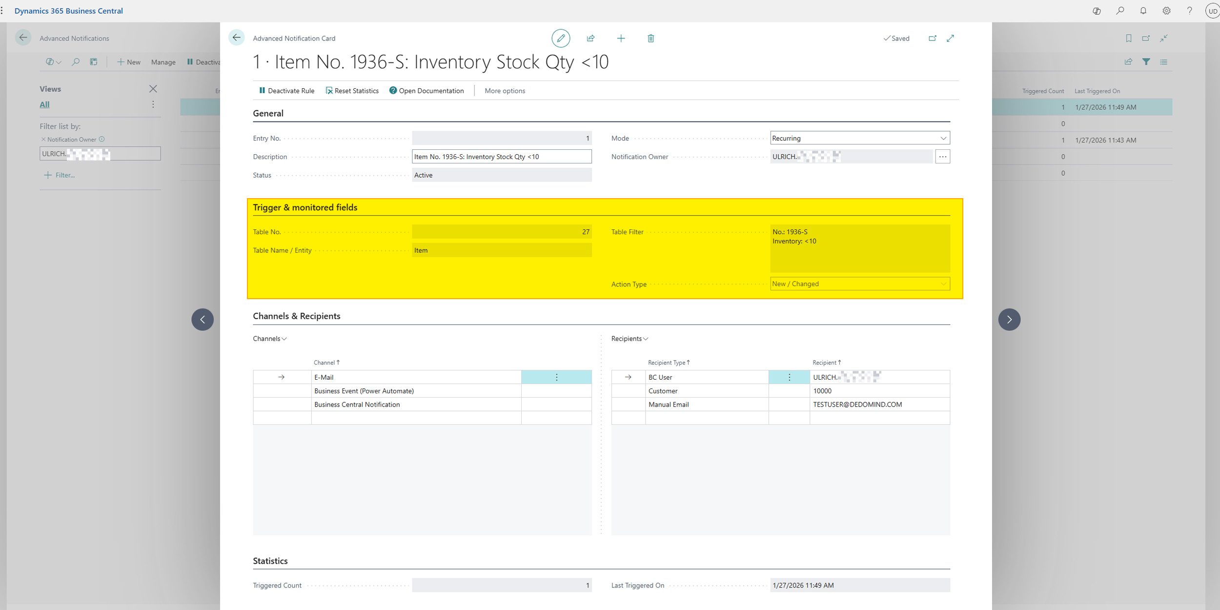 Benachrichtigungskarte Trigger Notification Card Trigger
