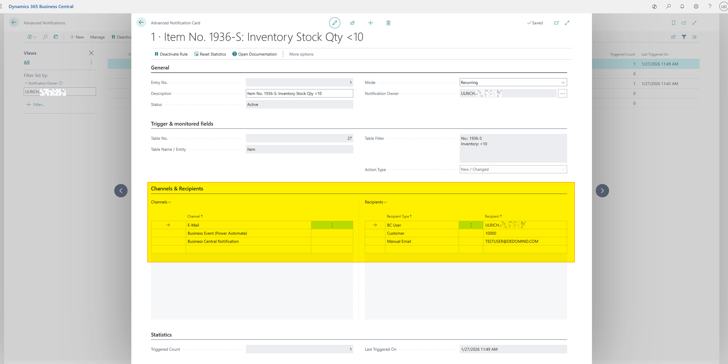 Benachrichtigungskarte Kanäle Notification Card Channels