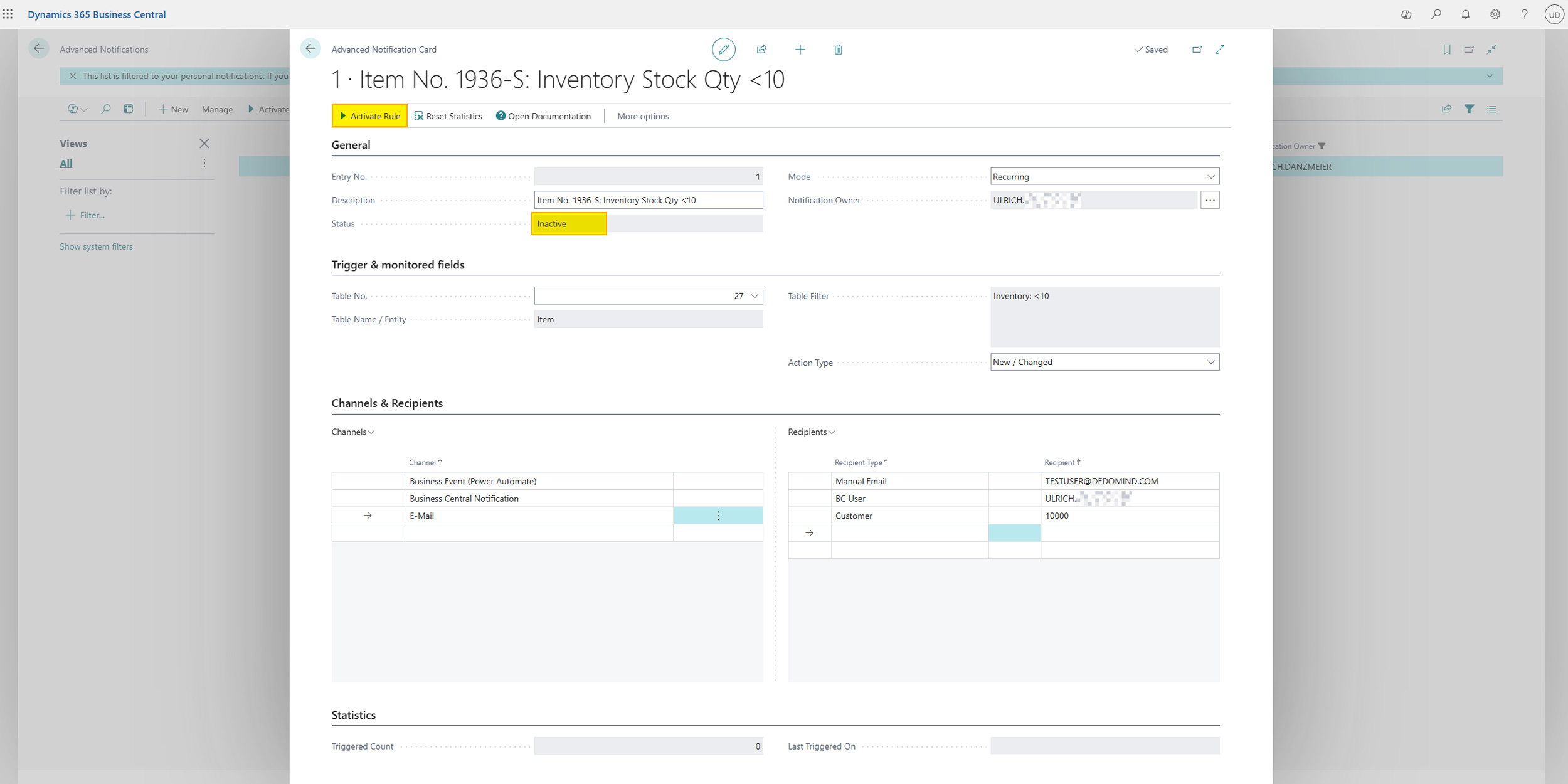 Benachrichtigungskarte aktivieren Notification Card Activate