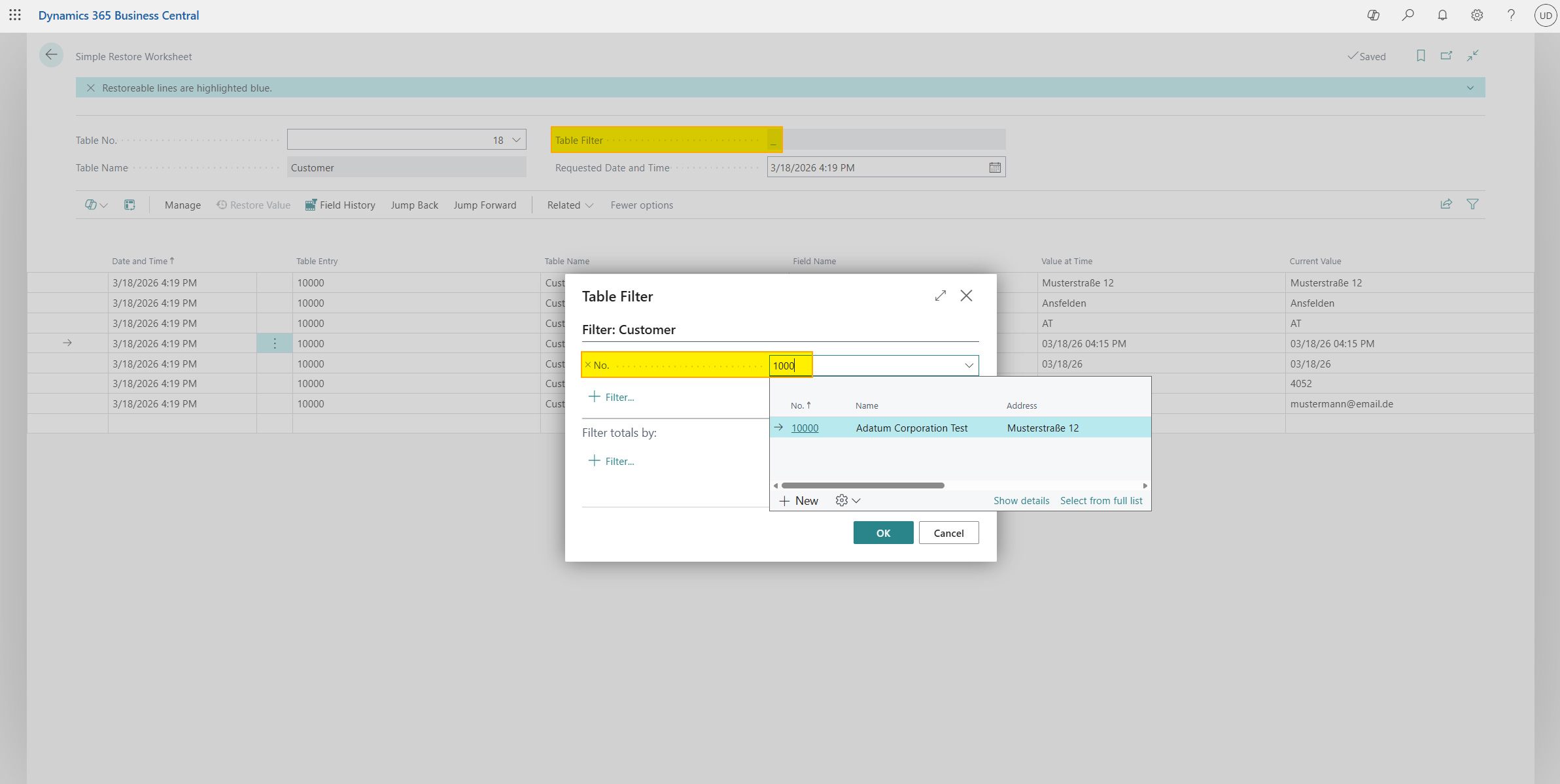 Worksheet table filter detail