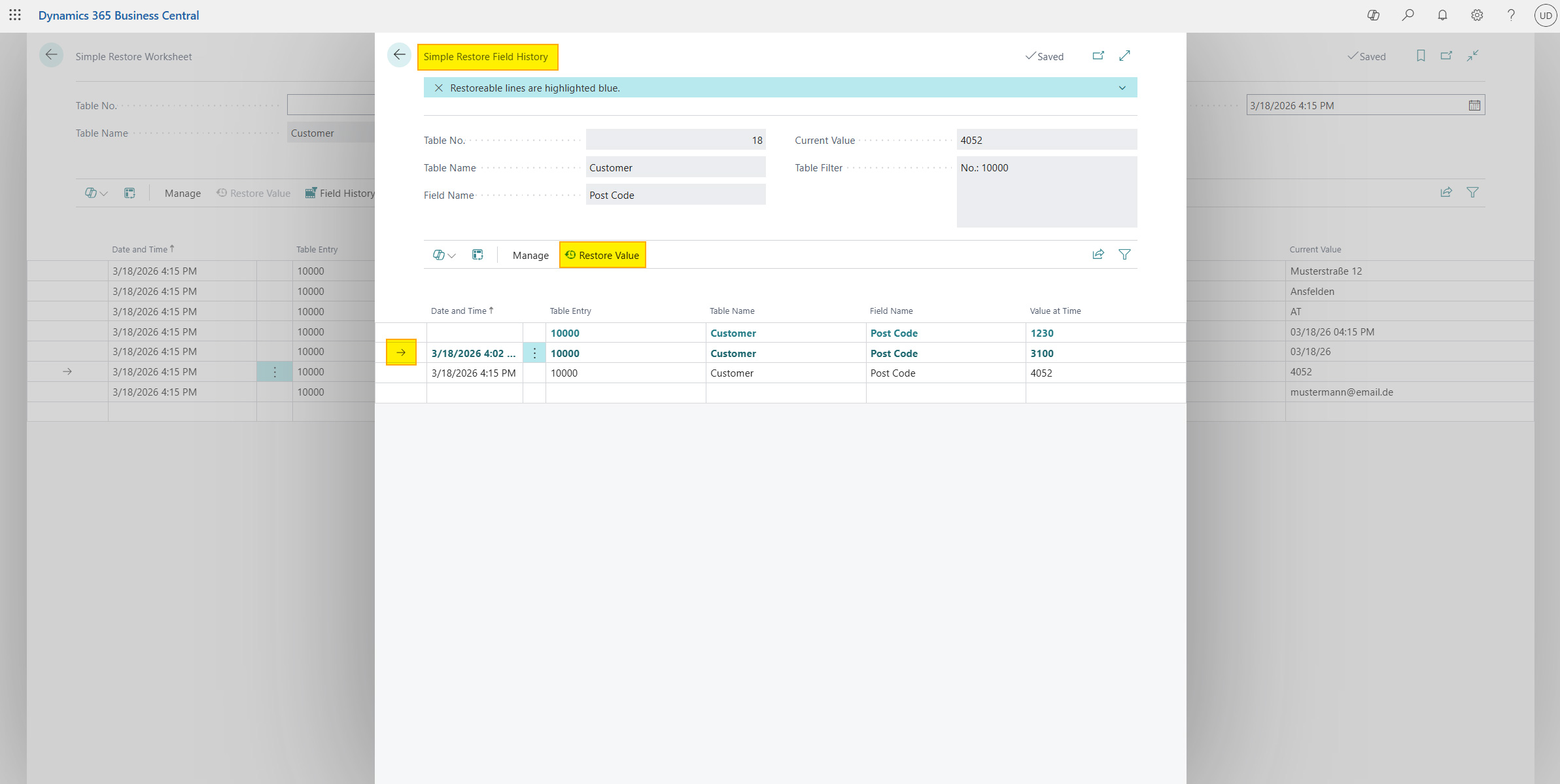 Field history worksheet