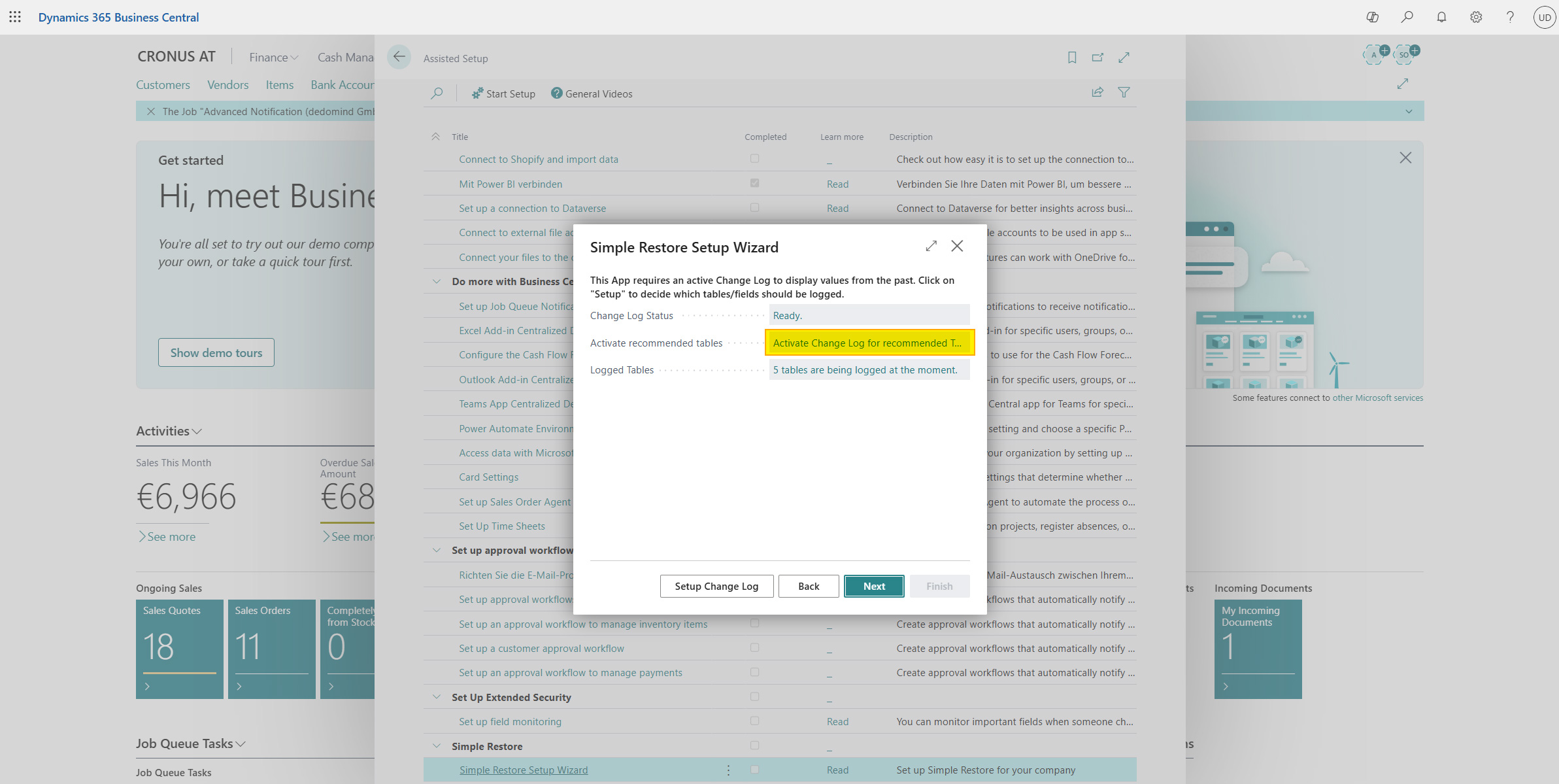 Assisted setup setup recommended fields