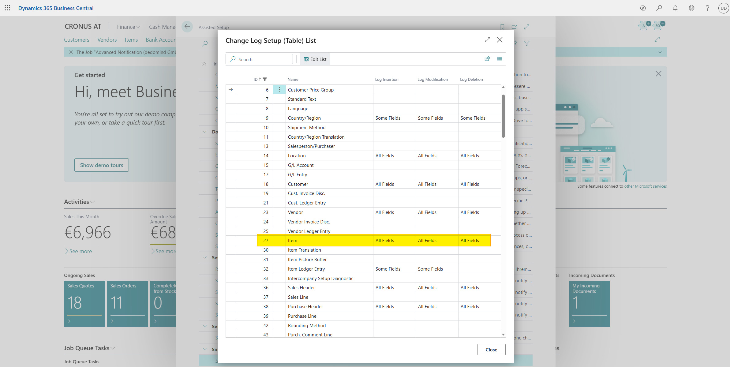 Example change log entry